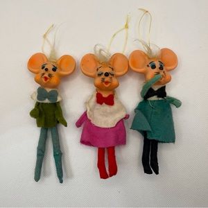 ❄️Vintage Mice Christmas Ornaments Lot of 3 Knee Hugger Decorations